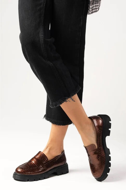 حذاء أوكسفورد بكعب سميك -بني