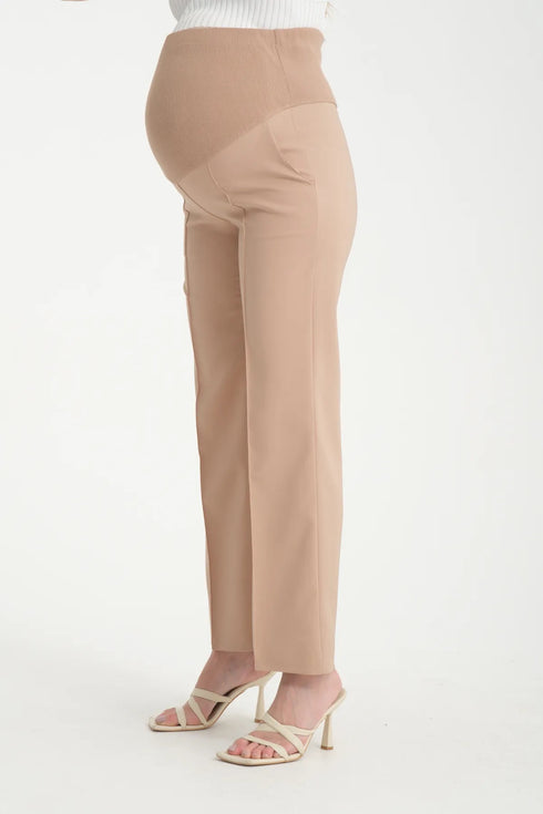 بنطلون قماش للحوامل باللون البيج