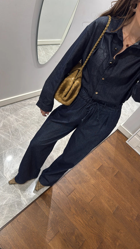 طقم جينز غامق قميص وبنطلون