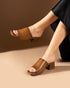 Camel Thick Heeled Women's Slippers