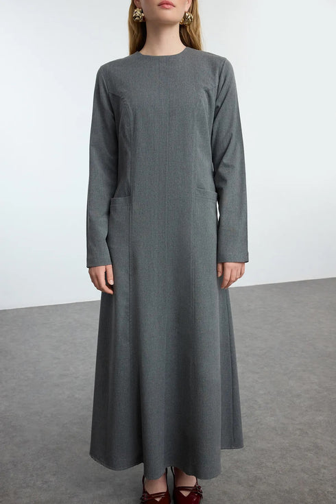 فستان طويل لون رمادي غامق