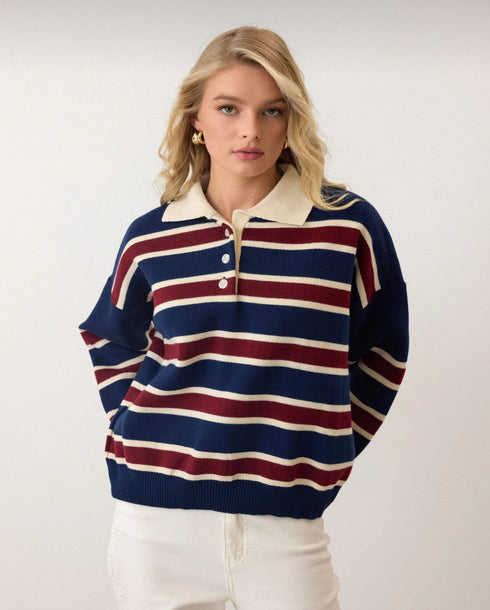 كنزة تريكو مخططة بولو