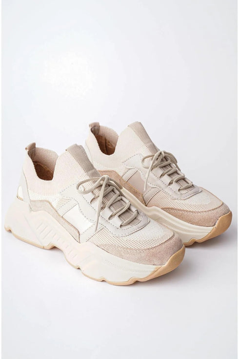 حذاء سنيكرز نسائي مريح للمشي والجري - لون بيج