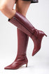 جزمة طويلة بكعب قصير - لون بوردو
