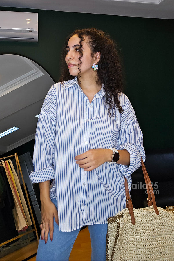 قميص اوفر سايز مخطط ازرق