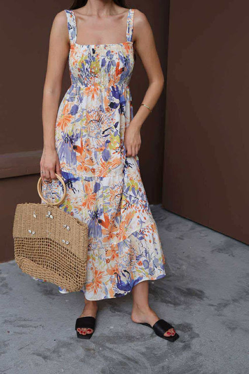 فستان صيفي طويل بنقشة زهور