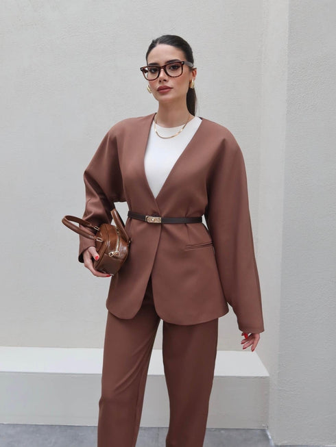 طقم قطعتين لون بني