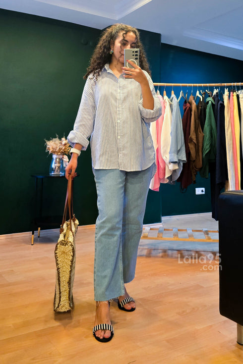 قميص اوفر سايز مخطط ازرق