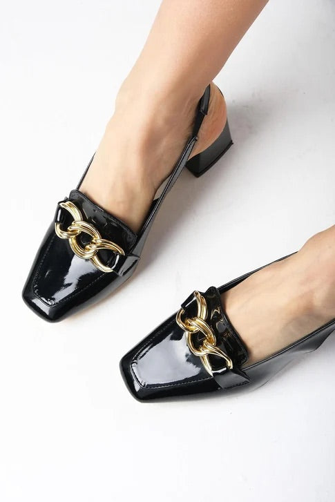 Black Patent Leather Heeled Shoes
