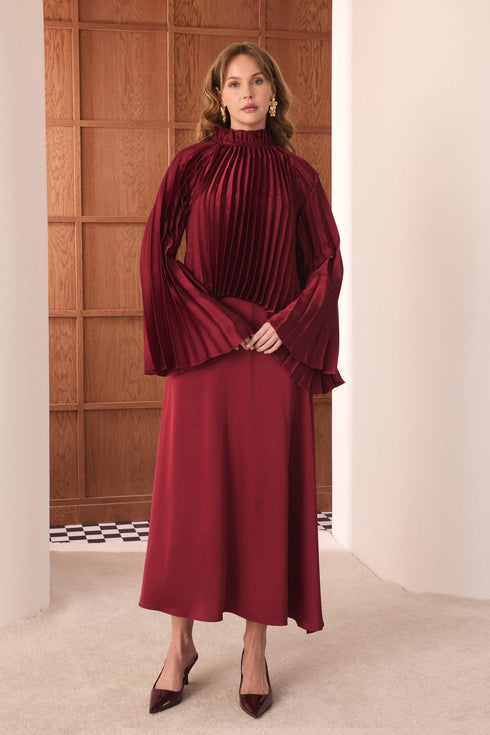 طقم تنورة أنيق باللون البوردو