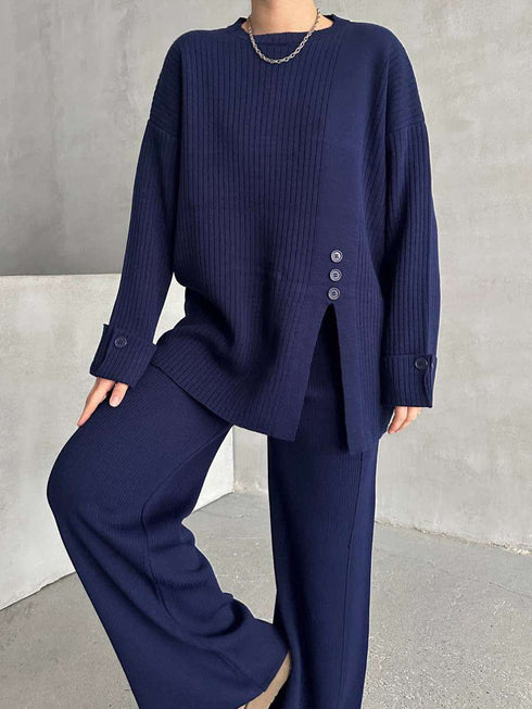 طقم صوف ناعم - كحلي