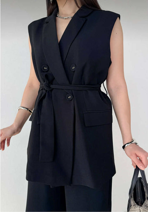 طقم ڤيست وبنطلون - أسود