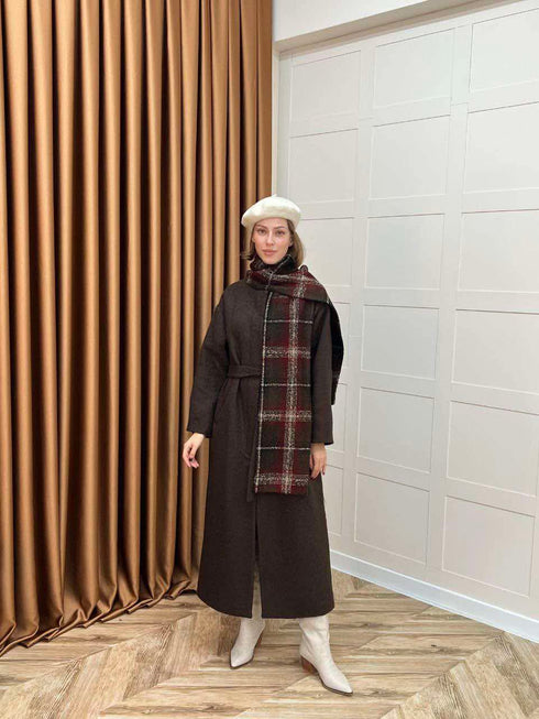 جكيت جوخ مع سكارف - بني