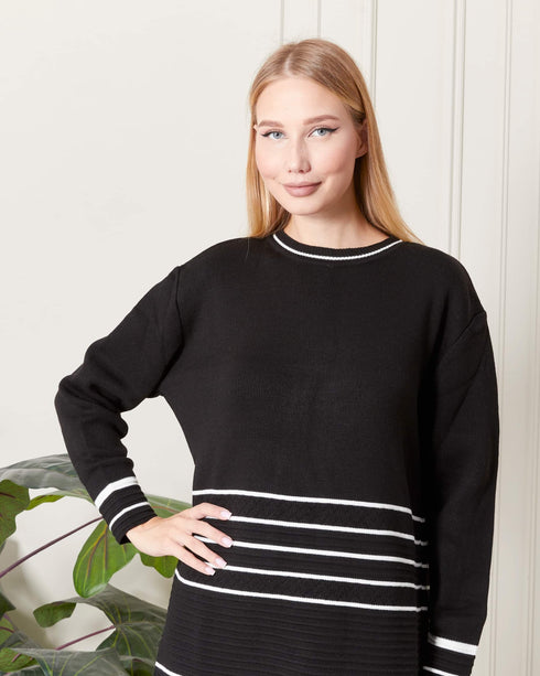 فستان تريكو مخطط لون أسود