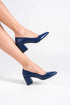 Navy Blue Leather Pointed Toe Low Heel