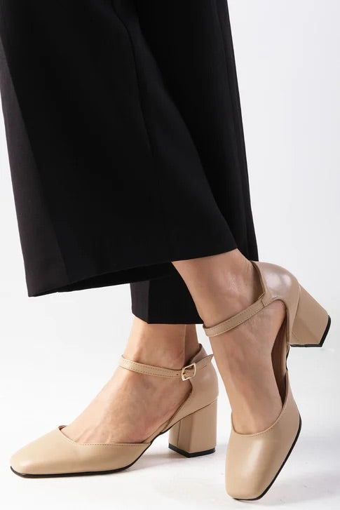 Nude Colored Blunt Toe Heeled Shoes