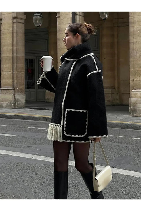 WOMEN BLACK SCARF JACKET