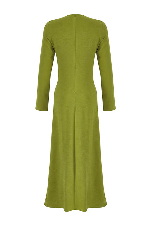 فستان مع بروش ذهبي - زيتوني