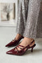 Three-Striped Buckle Claret Red Leather Heels