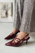 Three-Striped Buckle Claret Red Leather Heels