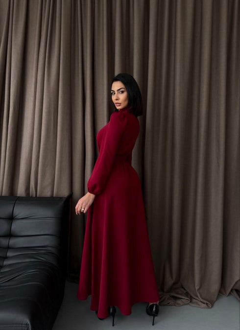 فستان نسائي طويل لون برغندي