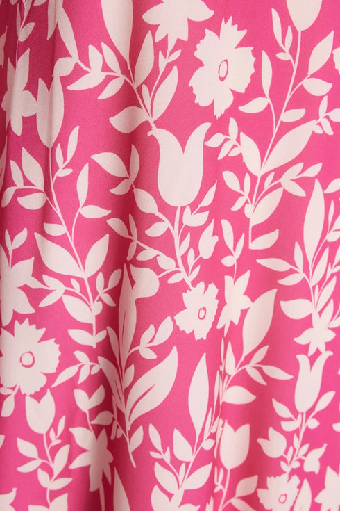 فستان مبطن مزين بالزهور باللون الوردي الغامق