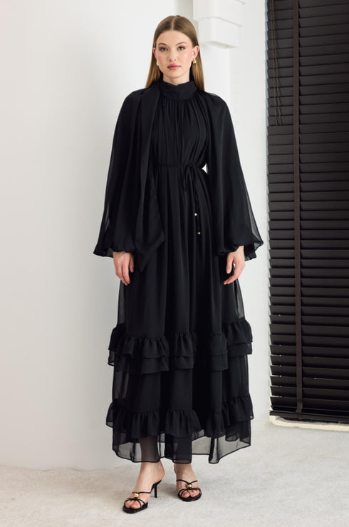 فستان شيفون - أسود