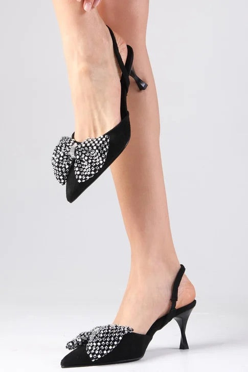 Black Color Suede Heeled Shoes