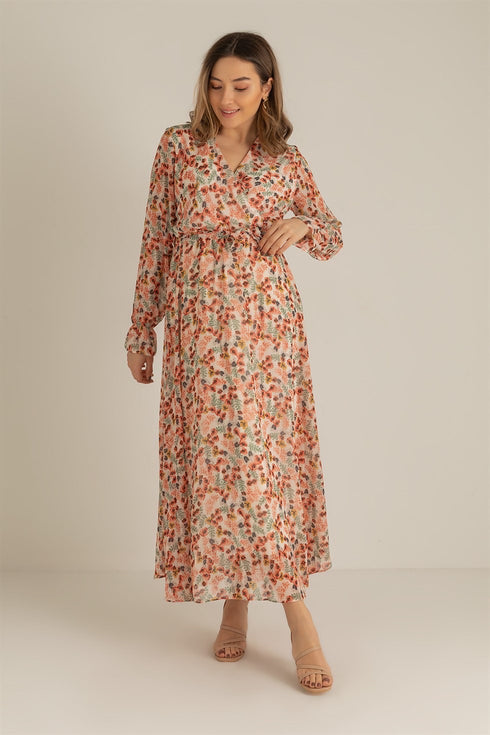 فستان ماكسي شيفون -وردي