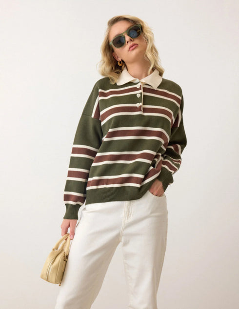 كنزة تريكو مخططة بولو