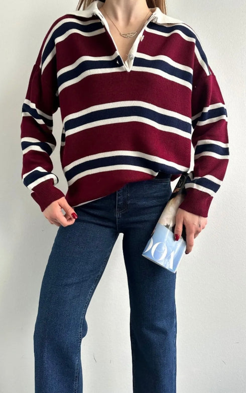 كنزة تريكو مخططة بولو