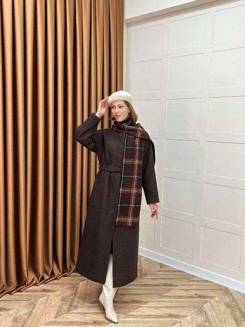 جكيت جوخ مع سكارف - بني