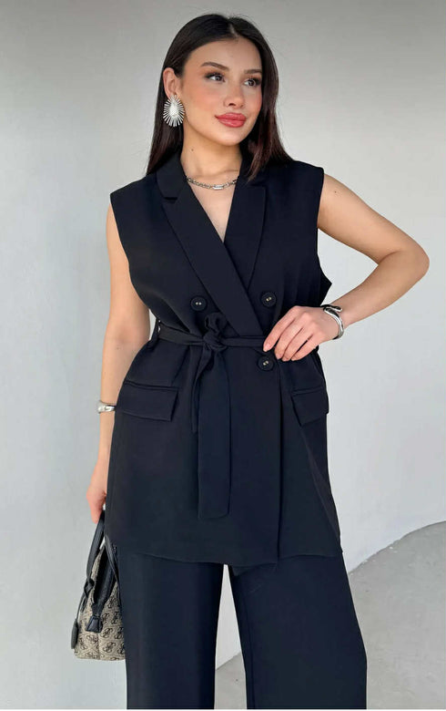 طقم ڤيست وبنطلون - أسود