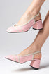 حذاء بكعب قصير مفتوح من الخلف باللون الوردي
