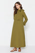 فستان نسائي بتفاصيل ربطة عنق - زيتي