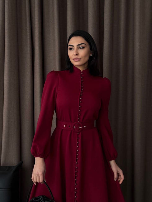 فستان نسائي طويل لون برغندي