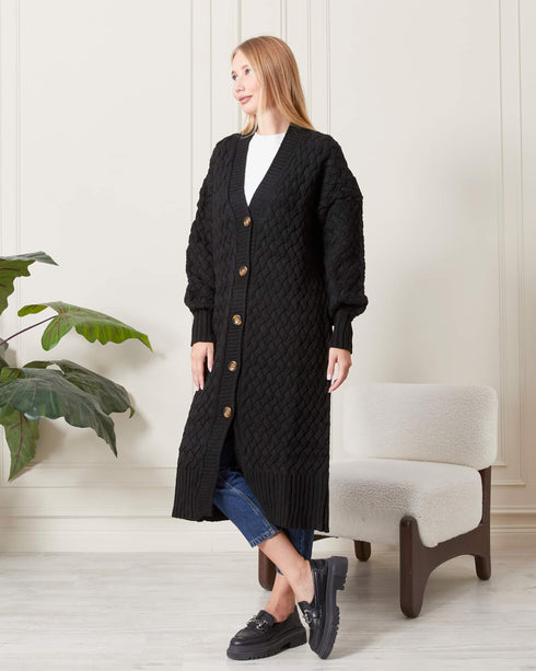 كارديغان طويل باللون الأسود