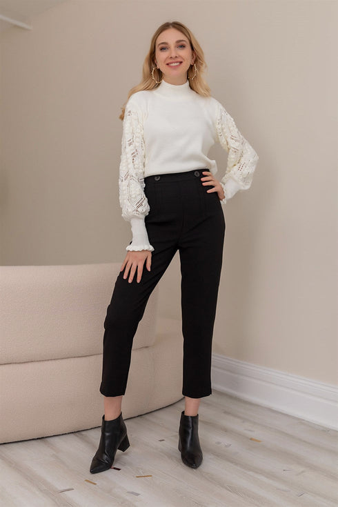 بنطلون بأزرار مزدوجة - أسود