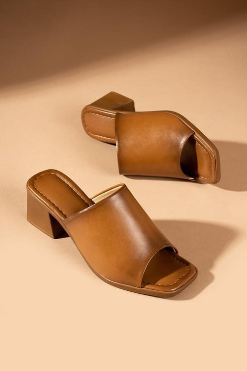 Camel Thick Heeled Women's Slippers