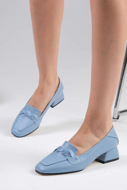 Blue Color Low Heeled Shoes