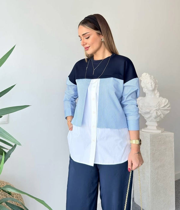 قميص نسائي باللون الأزرق