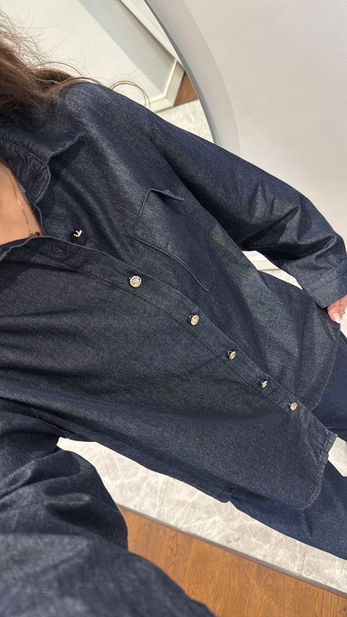 طقم جينز غامق قميص وبنطلون