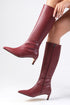 جزمة طويلة بكعب قصير - لون بوردو