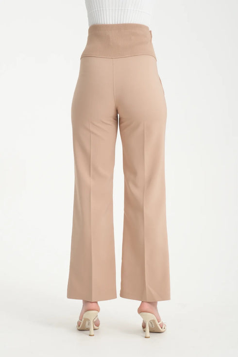 بنطلون قماش للحوامل باللون البيج