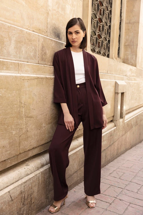 طقم نسائي قطعتين - برغندي