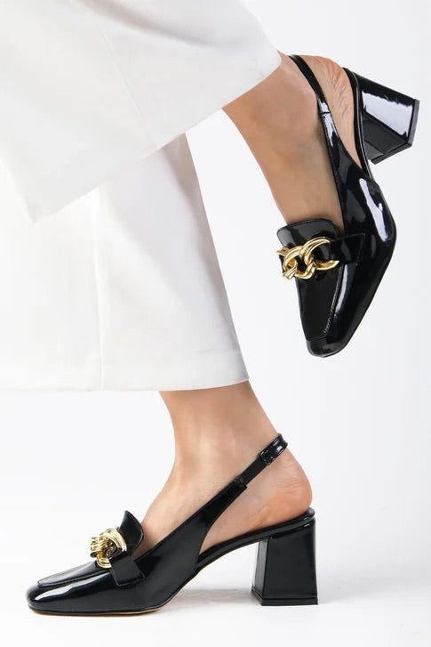 Black Patent Leather Heeled Shoes