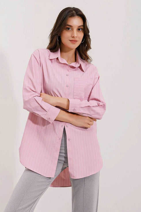 قميص مخطط اوفر سايز - وردي