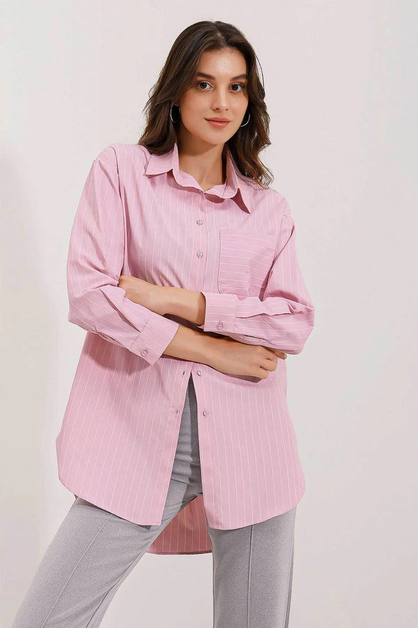 قميص مخطط اوفر سايز - وردي