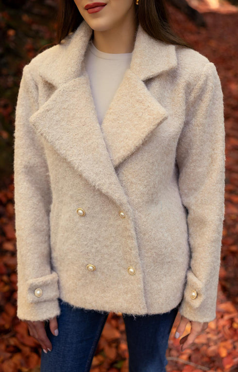 جاكيت كاشمير بتفاصيل لؤلؤية - لون كريمي