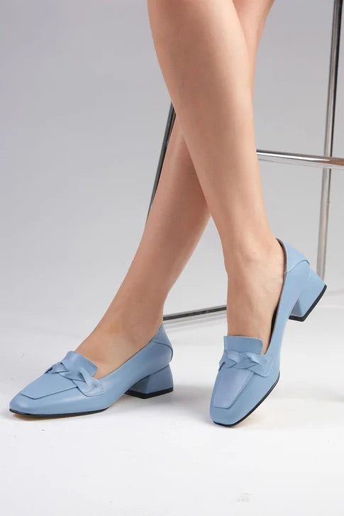 Blue Color Low Heeled Shoes